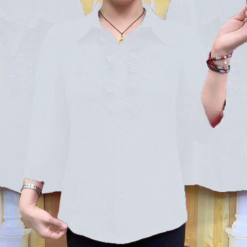 Podzimní modrá halenka s volánky a sedmirukávovým rukávem pro ženy