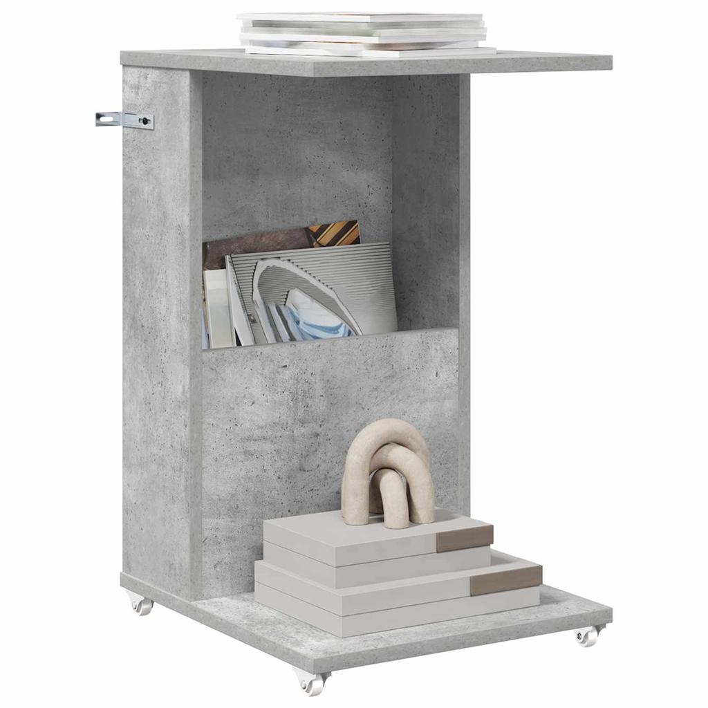 Side Table with Wheels Concrete Grey 40 x 35 x 60 cm Particleboard