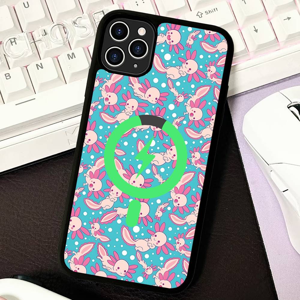 Cartoon Axolotl Cute For Magsafe Magnetic Phone Case Wireless PC+TPU For IPhone 11 12 13 14 15 16 17 Pro Max Plus