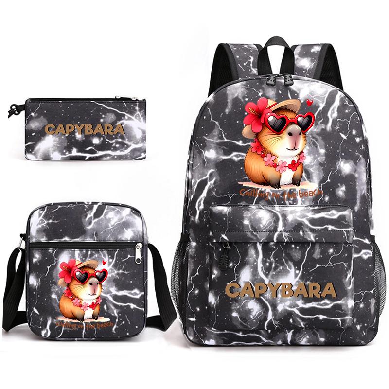 Capybara Animal Print 3Pcs Student Bookbag Set Shoulder Bag Pencil Case Children School Bag for Boys Girls Lightweight Daypack