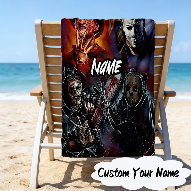 Custom Name Ghostface Horror Theme Microfiber Beach Towel Super Soft & Absorbent for Bath, Beach, Travel Bath Time Accessory, Fan gifts