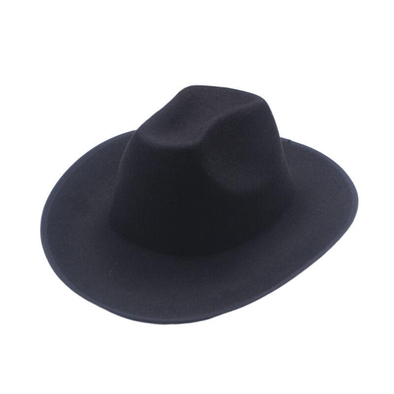 Solid color hemming top hat, woolen western cowboy hat, four-season thermal shade, rolled-brim knight jazz hat
