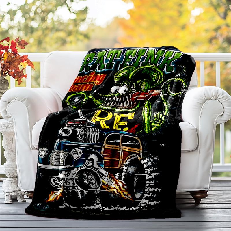 Rat Fink Power Flannel Blanket Soft All-Season Throw, Design for Camping, Car Travel, Hiking Sofa, Bed, Office Perfect Gift for Parties