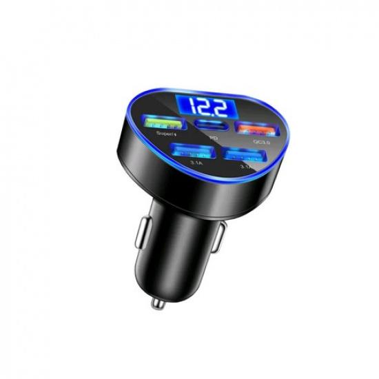 66W USB Phone Charger Type C QC 3.0 Fast Charging LED Car Interior Accessories