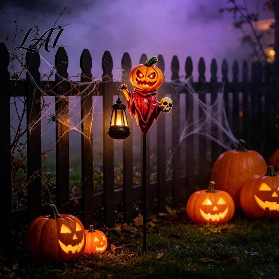 Outdoor Pumpkin Decorations Halloween Solar Garden Stake Light Metal Decorative Stakes IP65 Weather Resistant Lights Waterproof LED Landscape