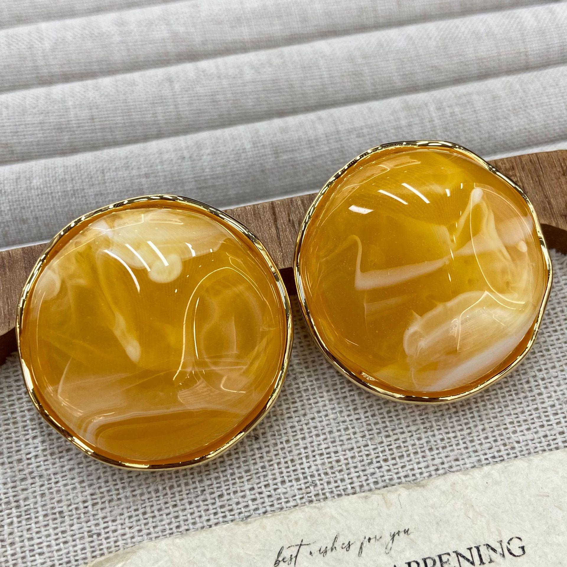 

Long River Sunset Cold Wind Dopamine Blue Quicksand Round Stud Earrings Female Wavy Pattern Cut Surface Volcanic Rock Earrings