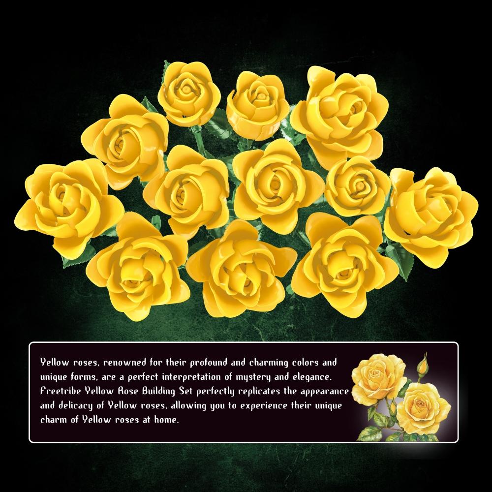 לא רעיל 585 יחידות ורדים כחולים וצהובים קוביות בסגנון לגו זר רב-צבעוני רומנטי מתנת ולנטיין לילדיםחברים קישוט לבית