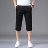 Summer Mens Cotton  Cropped Pants Fashion Casual Loose  Leg Straight Trouser Vintage Calf-Length Shorts Streetwear