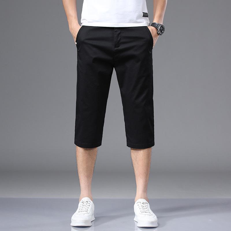Summer Mens Cotton Cropped Pants Fashion Casual Loose Leg Straight Trouser Vintage Calf-Length Shorts Streetwear