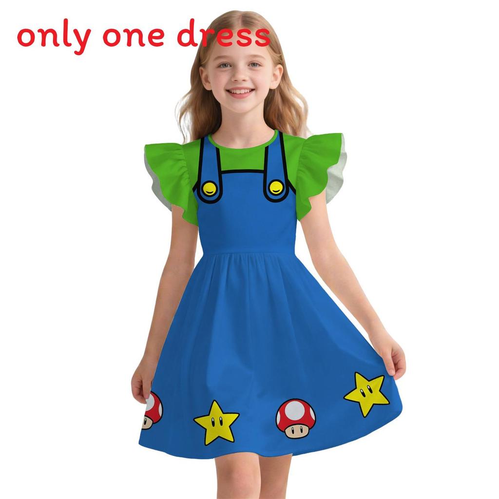 Carino Pigiamino da Bambina Super Mario con Manica Svasata Stile Principessa per Età da 3 a 8 Anni