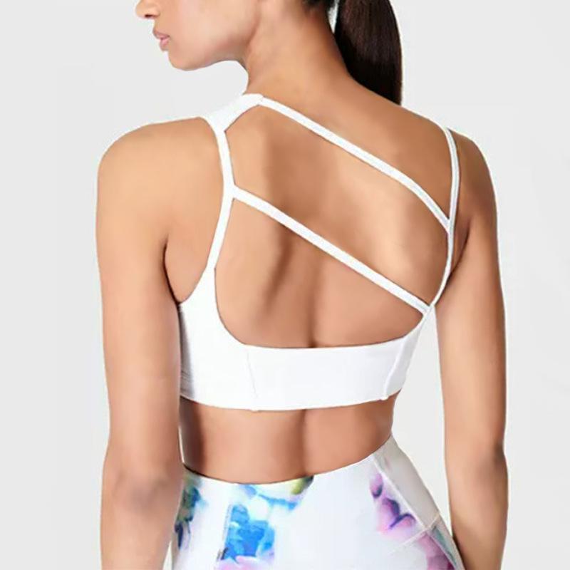 Women's Sleeveless Asymmetrical Yoga Top with Chest Pad – High-End Design for Sports, Fitness, and Running