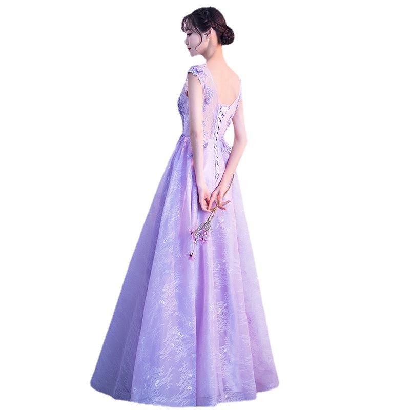 Evening Dress Women's 1011 New Purple Banquet Temperament Dress Socialite Dress Host Chorus Performance Dress