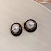 Silver needle retro oil drop circle pearl earrings light luxury niche high-end temperament stud earrings women