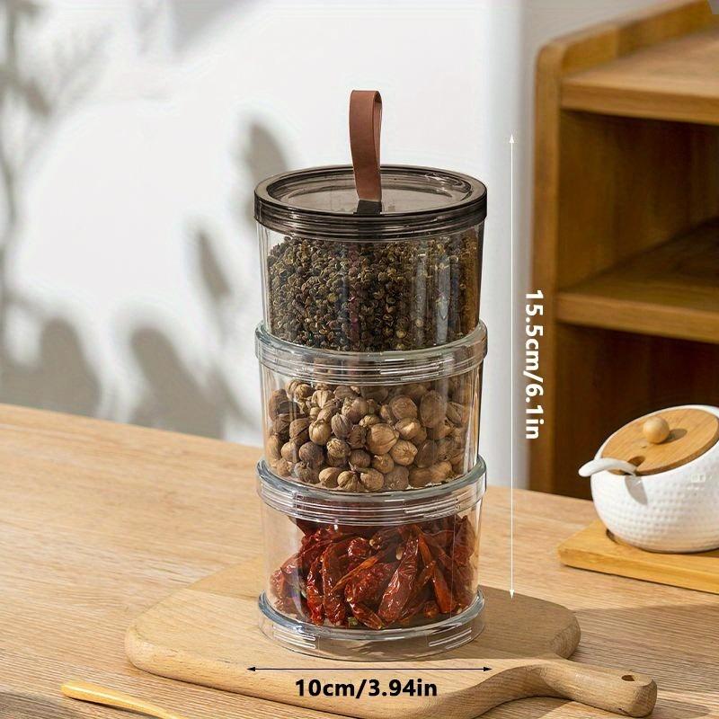Dreischichtige runde Gewürzaufbewahrungsbox, Getreidelagerglas, Pfeffer- und Gewürzbehälter, Mehrschichtige versiegelte Aufbewahrungsbox