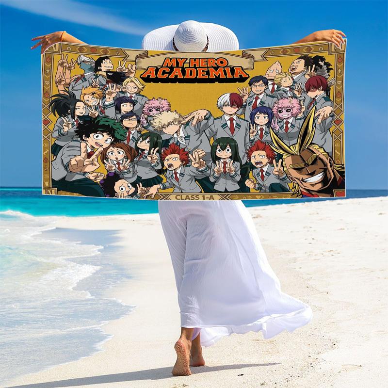 Anime Hero Academia Print Beach Towel, Large Soft Quick Dry Towel for Beach Camping Swimming