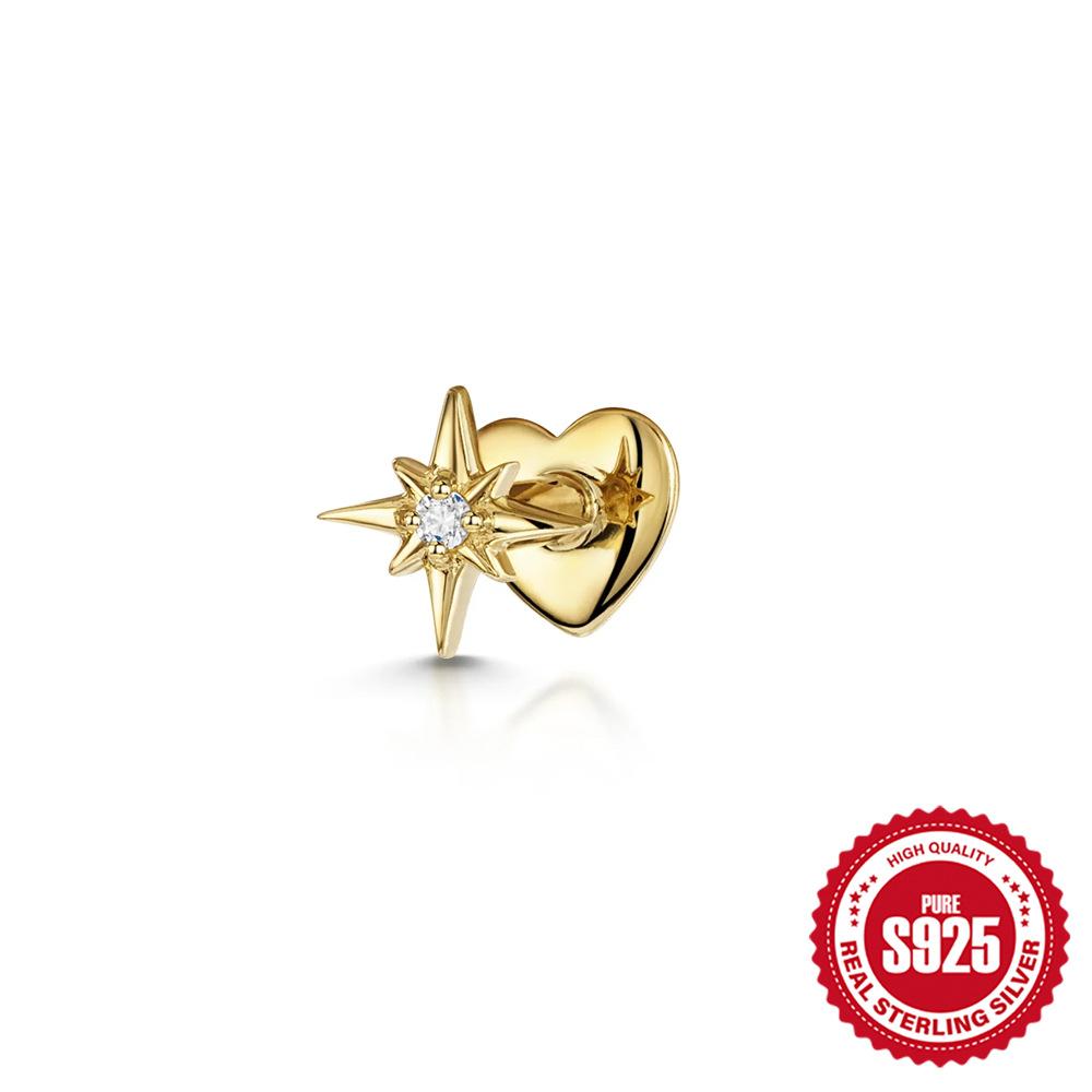 14K Gold Plated Solid 925 Sterling Silver Post Flat Back Stud Earrings for Women Cartilage Helix Piercing Cubic Zirconia Earring