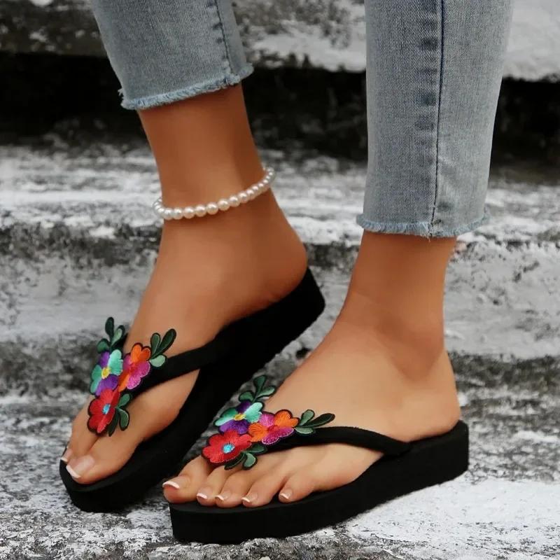 Woman Shoes New Pinch Toe Slippers Women Fashion Butterfly-knot Beach Women's Flip Flops Summer Plus Size Platform Wedge Slipper