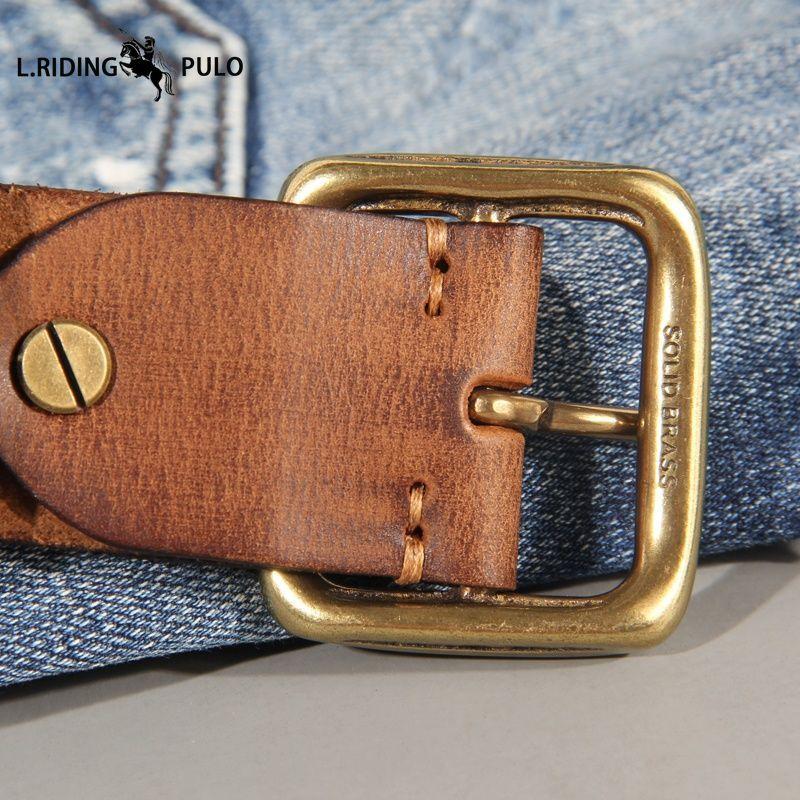 Retro-Kupferschnalle Herrengürtel Gewaschener Jeansgürtel Leder Mode Dornschließe Herren Erster Lagen Rindsleder Gürtel Echt