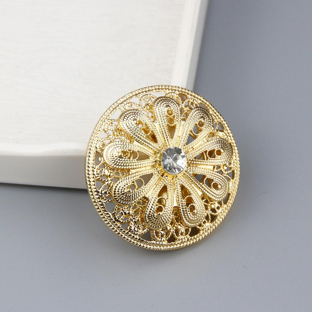 Gold Color Round Crystal Brooch Ladies Robe Brown Brooch Wedding Jewelry Gift