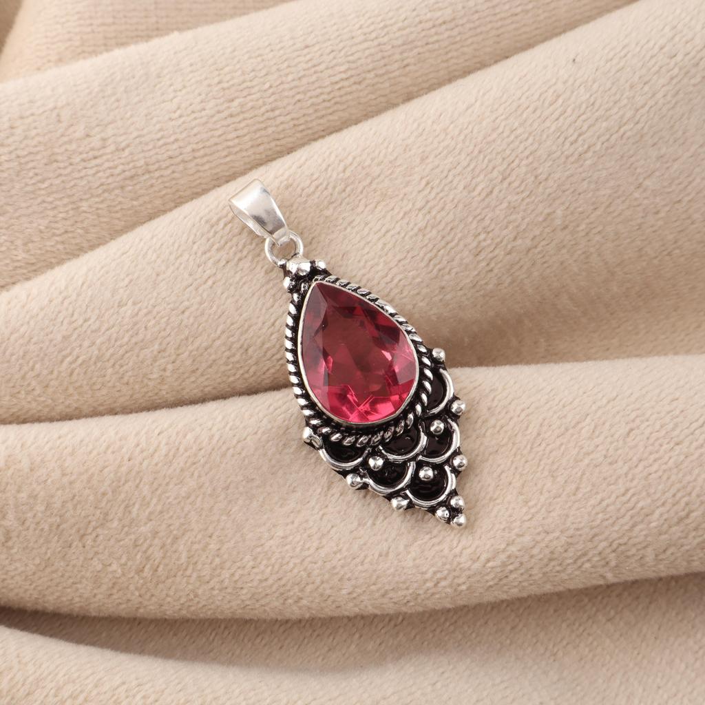 Pink Tourmaline Gemstone 925 Sterling Silver Designer Pendant 1.5" Gift For Mother PP-70-12