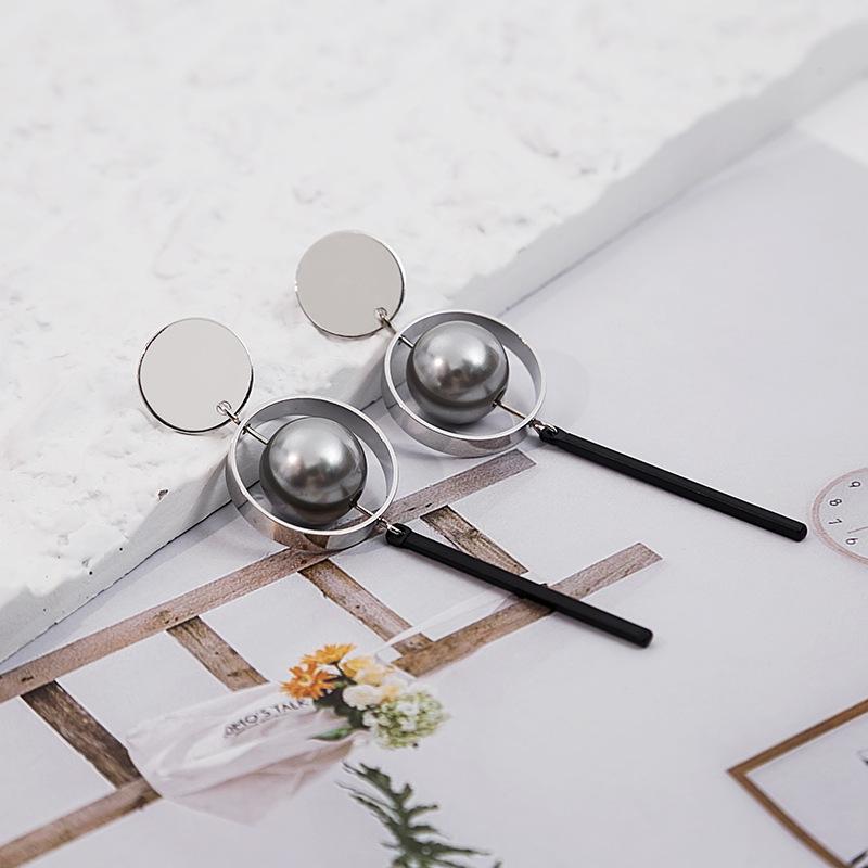 Simple Geometric Ring Stud Earrings, Cold Temperament Spherical Earrings, Fashionable Long Fringed Earrings