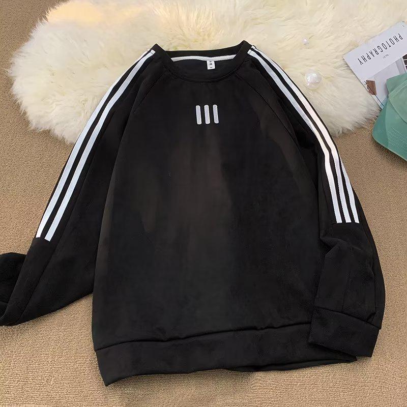 Men's Retro Striped Suede Sweatshirt – Round Neck Pullover for Spring & Autumn
