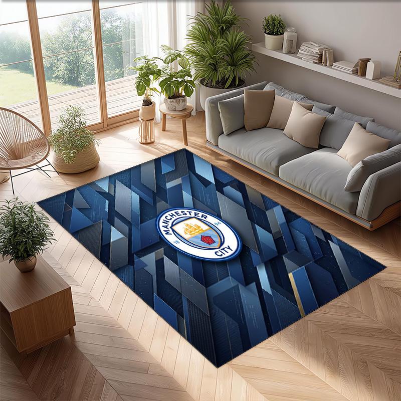 Manchester City Printed Flannel Area Rug Non Slip Soft Polyester Floor Carpet Indoor Decor Mat for Bedroom Living Room Sofa