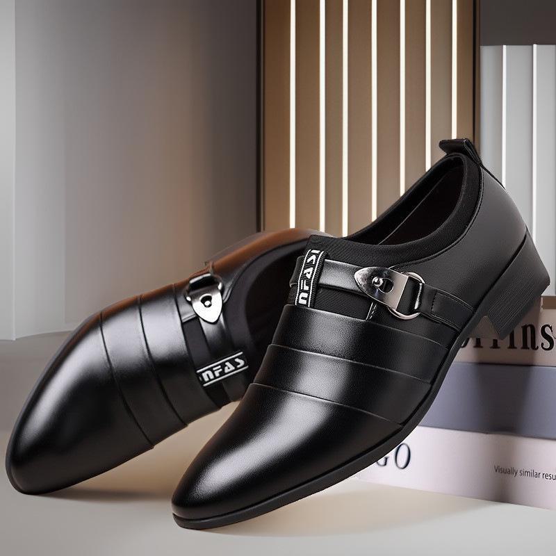 2024 Men's Leather Formal Business Shoes - Korean Style, Large Size, Pointed Toe, Casual Elegance