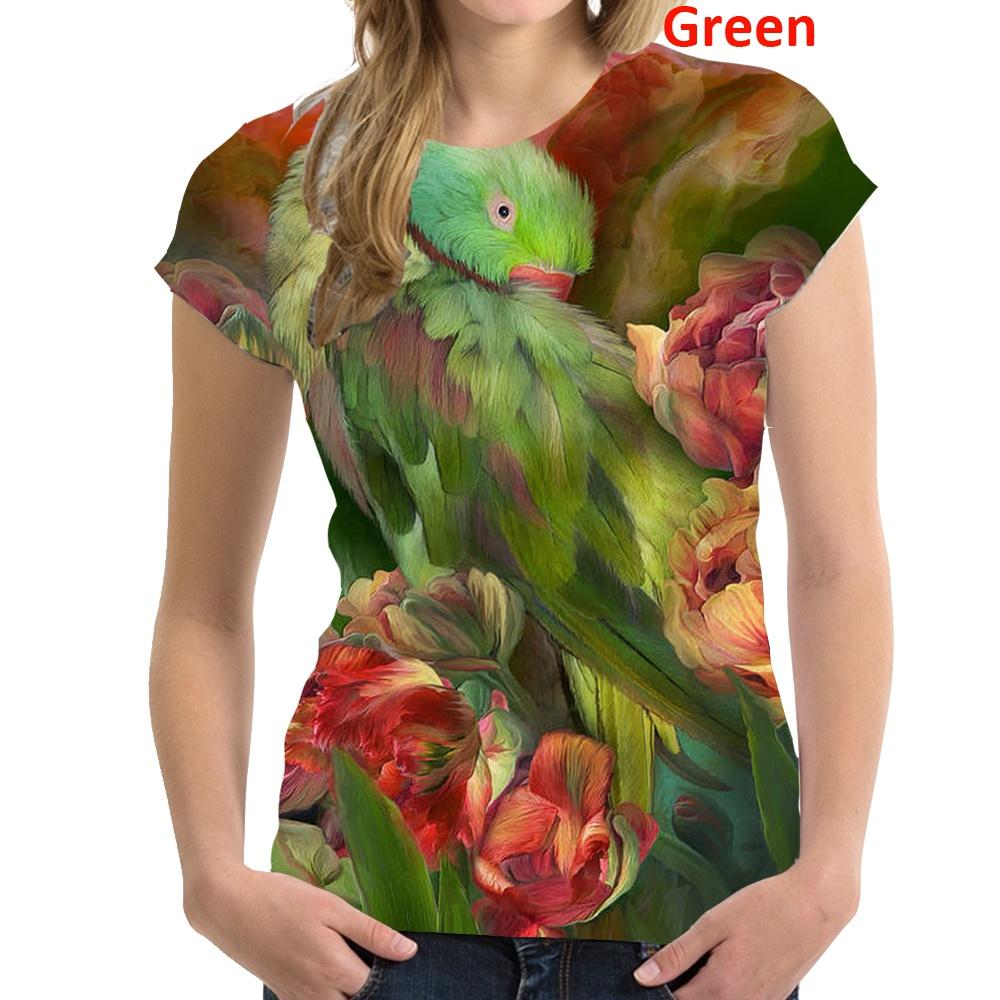 

2024 женская модная футболка с коротким рукавом и 3D принтом попугая, футболка с птицей, повседневная футболка с цветком 8XL