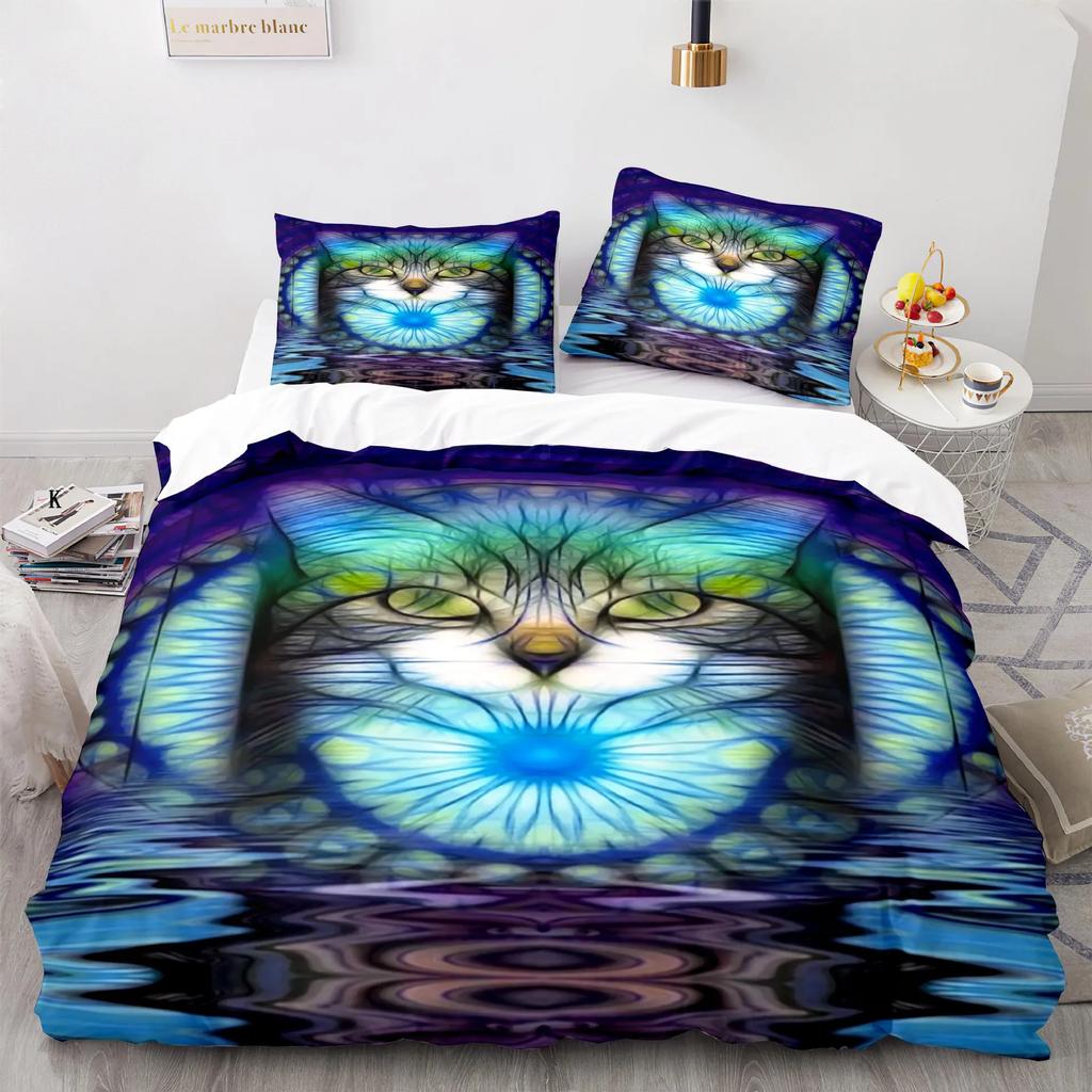 Colorful Cat Duvet Cover Cute Cats Pattern Creative Color Design For Children Boys Girls Bedroom Decorative Animals Queen King