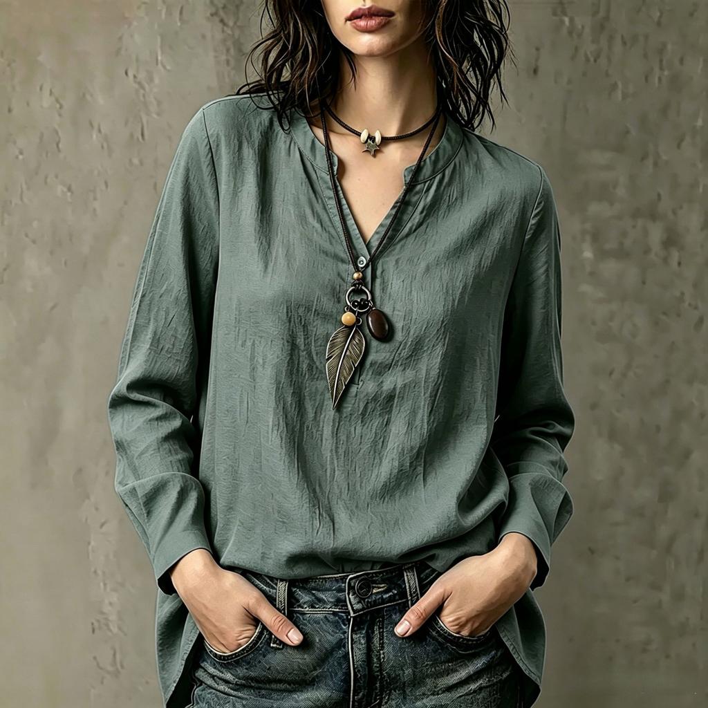 Women's Linen Shirt Casual Long Sleeve Color Button Down Top for Work and Daily Wear