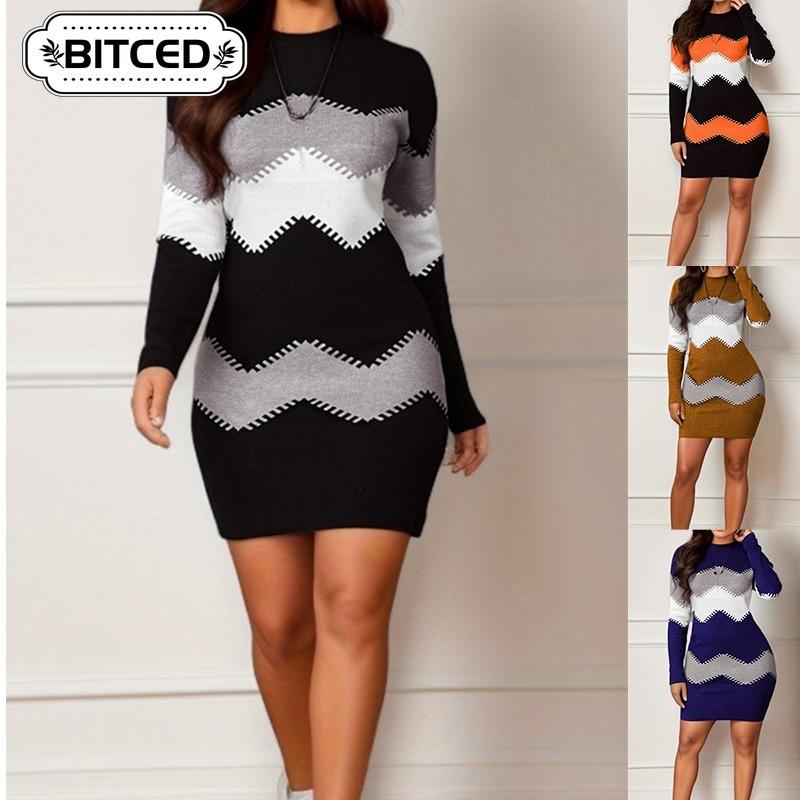 BITCED Fashion Autumn Winter Long Sleeve O-Neck Casual Dresses