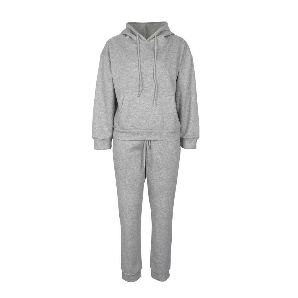 Europäischer & Amerikanischer Damen Einfarbiger Hoodie Zweiteiliger Plus Samt Laufanzug - Herbst/Winter Sportbekleidung