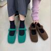 Designer Fashion Square Toe Fleece Flet Ballet Flats Woman Winter Warm Wool Mary Jane Shoes Ladies Brand Elegant Plush Loafers