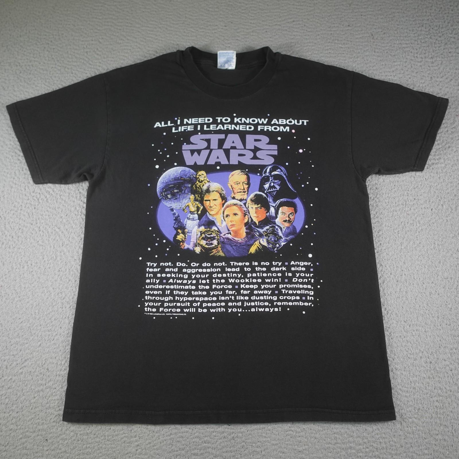 Vintage Star Wars Shirt Mens Large Black 1996 Han Solo Luke Skywalker Movie 90s Unisex T-Shirt XL