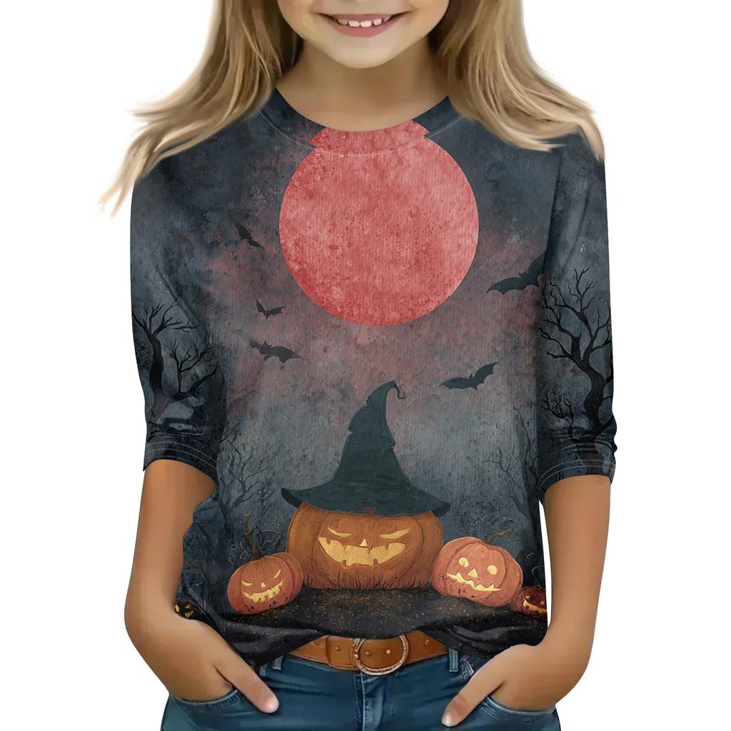 Kids Long Sleeve Halloween Print T-Shirt Round Neck Casual Top