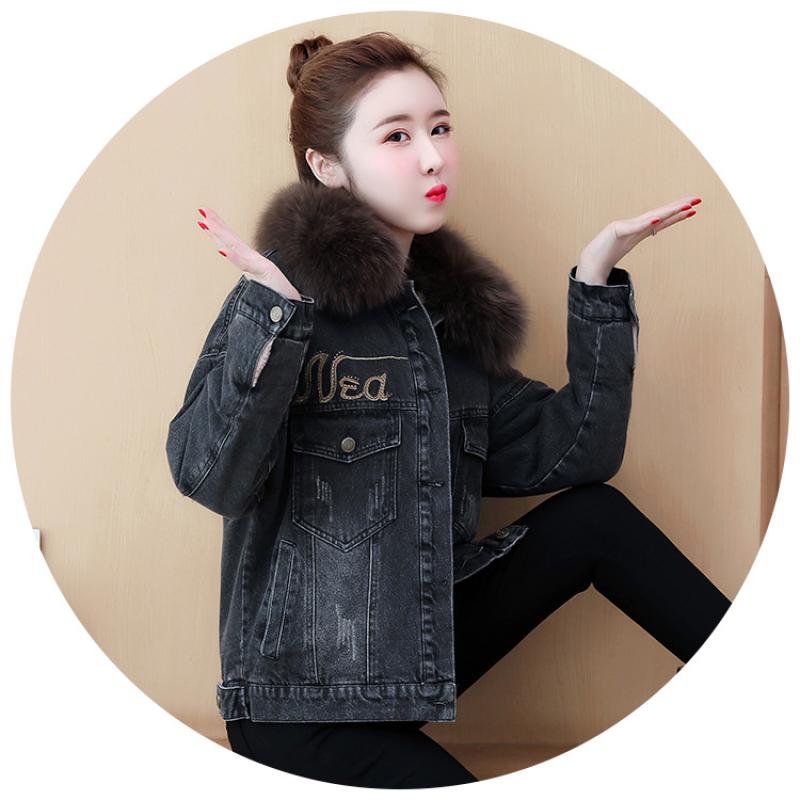 Toamnă și iarnă pentru femei, guler cu păr scurt, tunică din denim, cardigan cu fermoar, ocazional, confortabil, jachetă