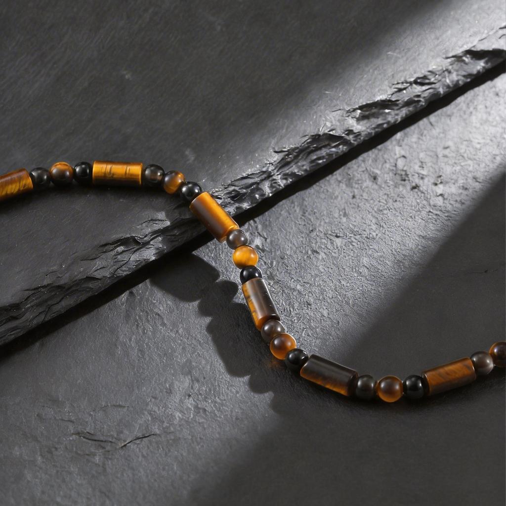 Vnox Stainless Steel Tiger Eye Black Onyx Beaded Bracelet Adjustable Chain Link Wristband for Men Women Fashion Jewelry Gift New