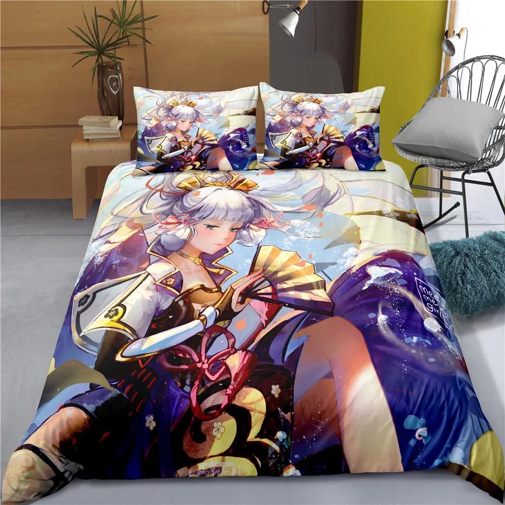 Comforter Indecor Genshin Impact Keqing Bedding Set Single Twin Full Size For Kids Adults Bedroom Decor