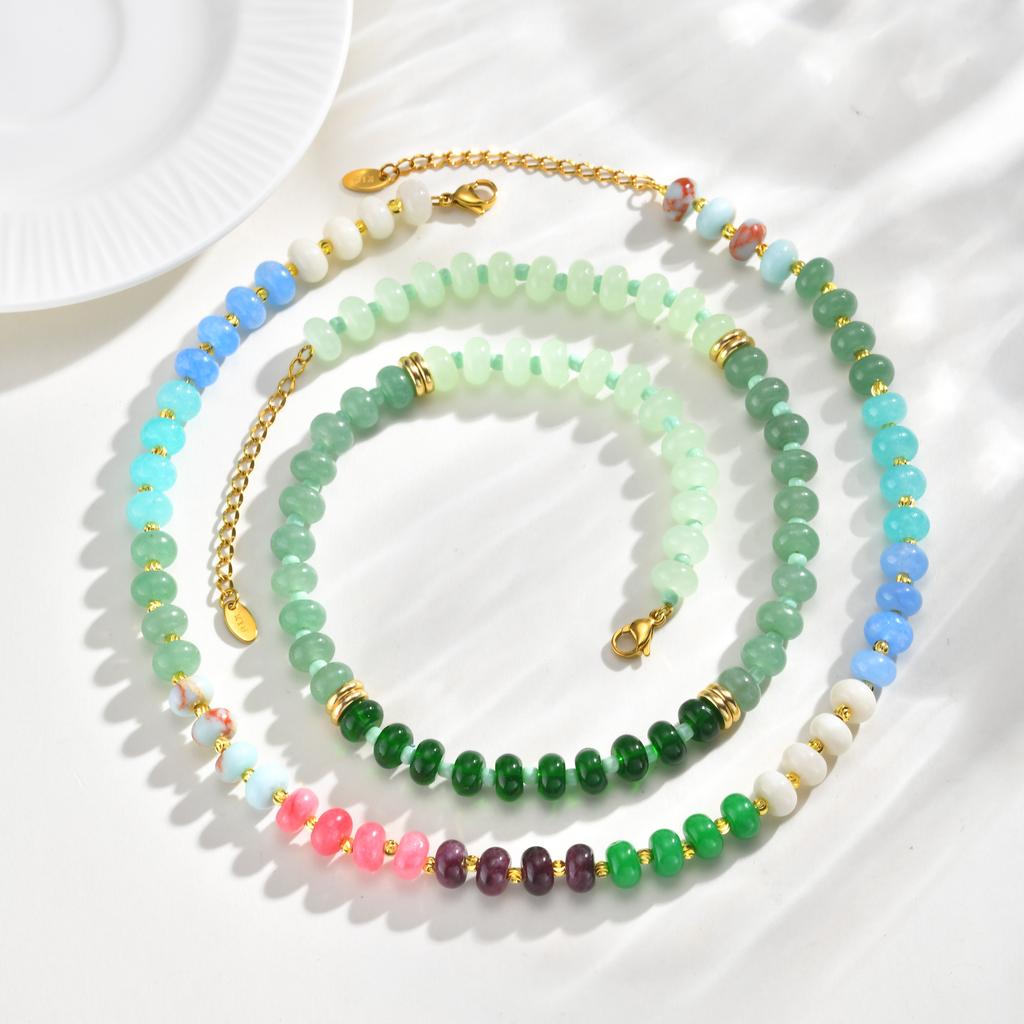 Elegant Stone Necklace Natural Colorful Gemstone Beaded Stainless Steel Beads Boho Summer Jewelry for Women Vacation Gift