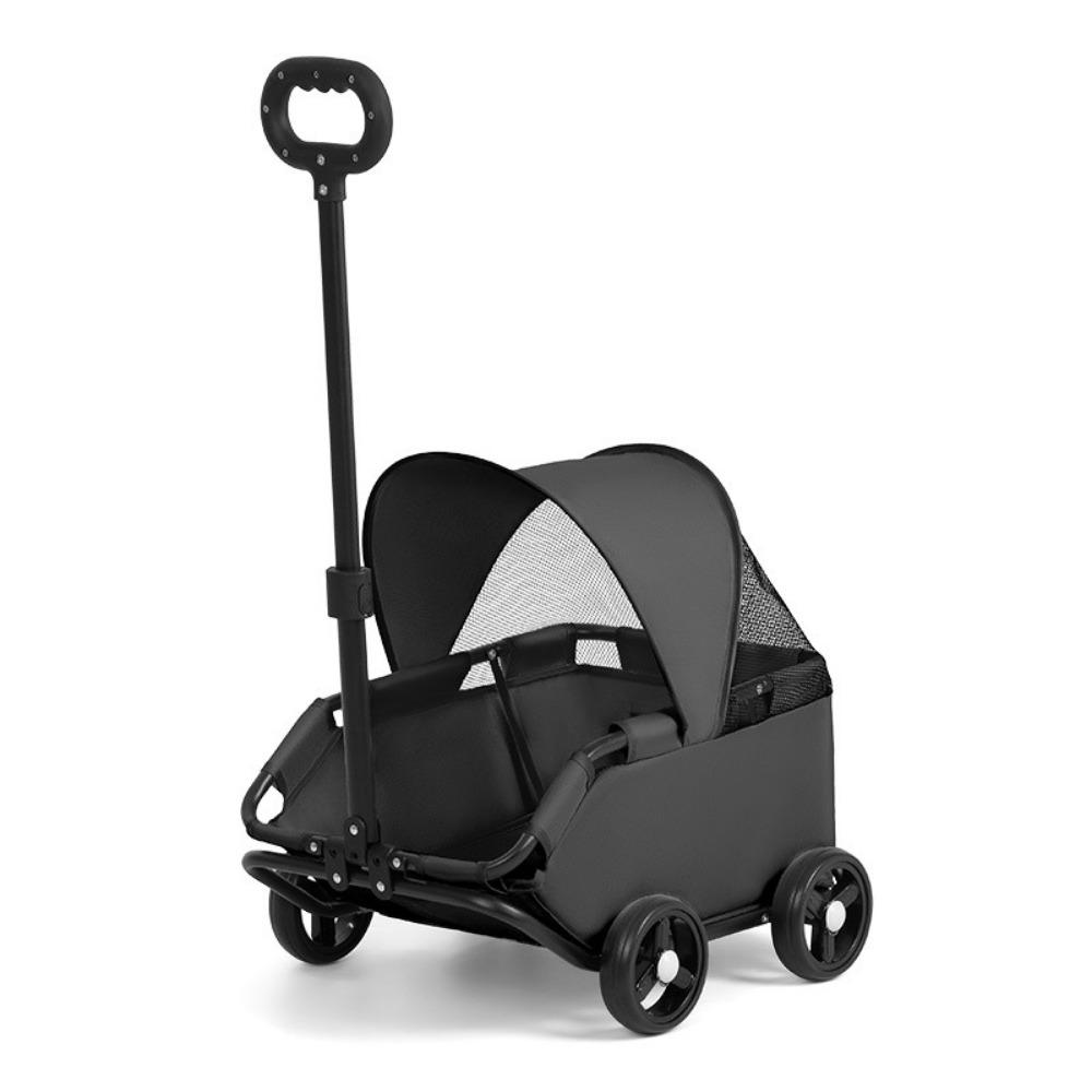 4 Wheels Foldable Pet Stroller Breathable 360° Rotating Handle Travel Dog Pram Retractable Handle Large Capacity Pet Cart Cats