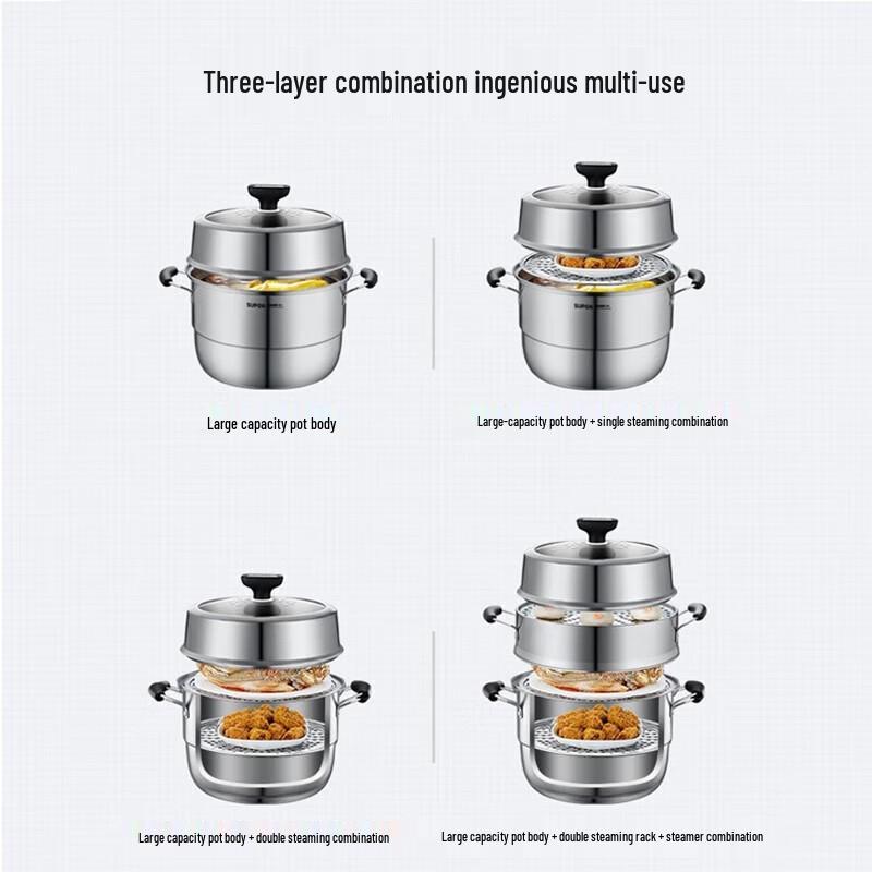 SUPOR 28cm 3-Layer 304 Stainless Steel Steamer Pot