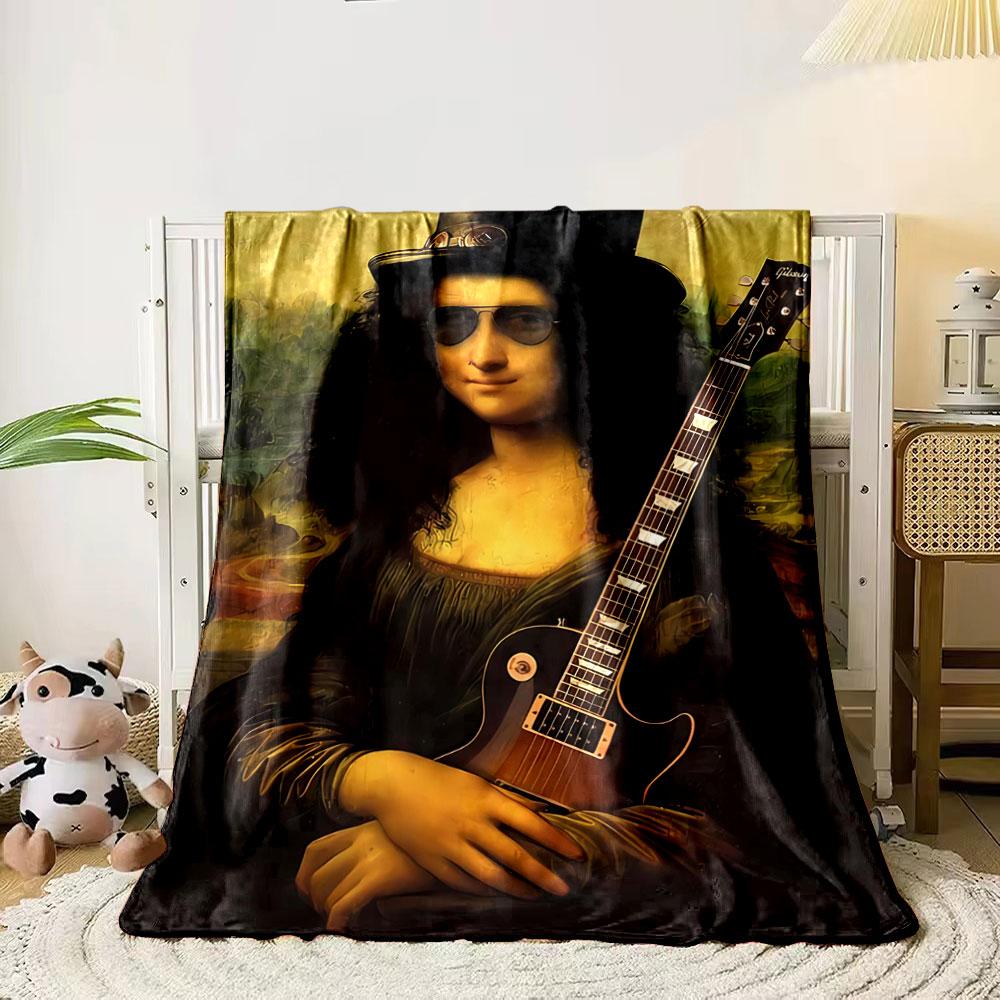 

Mona Lisa with a guitar and a top hat in a surreal style. for all seasons blanket lunch break throw gift 80cm x 120cm