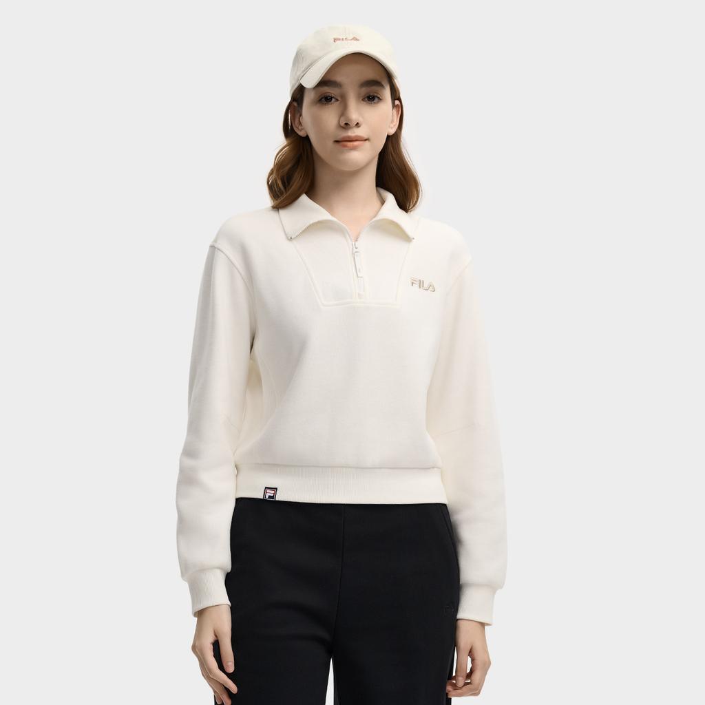 Fila Original Fashion Retro Sports Casual Classic Versatile Comfortable Knit Short Pullover Sweatshirt Women Sweatshirt White F11W549204FWT