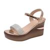 Wedge Heel Sandals Female 2025 Summer New Versatile Fairy Wind Thick-soled Muffin Soft-soled Heightening Rhinestone Roman Sandals