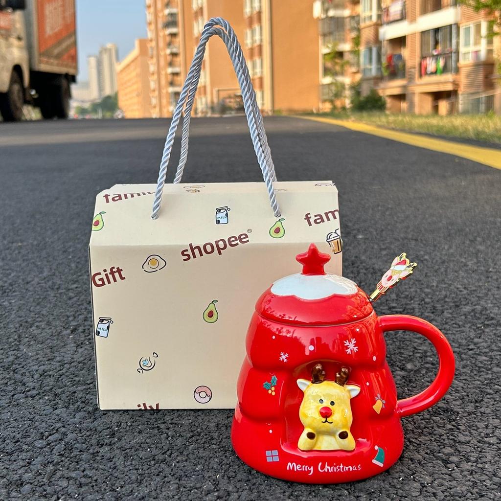 Creative Christmas Cup High Precision Cartoon Ceramic Cup Gift Practical Gift Mug with Lid Spoon Gift Gift Box Pack