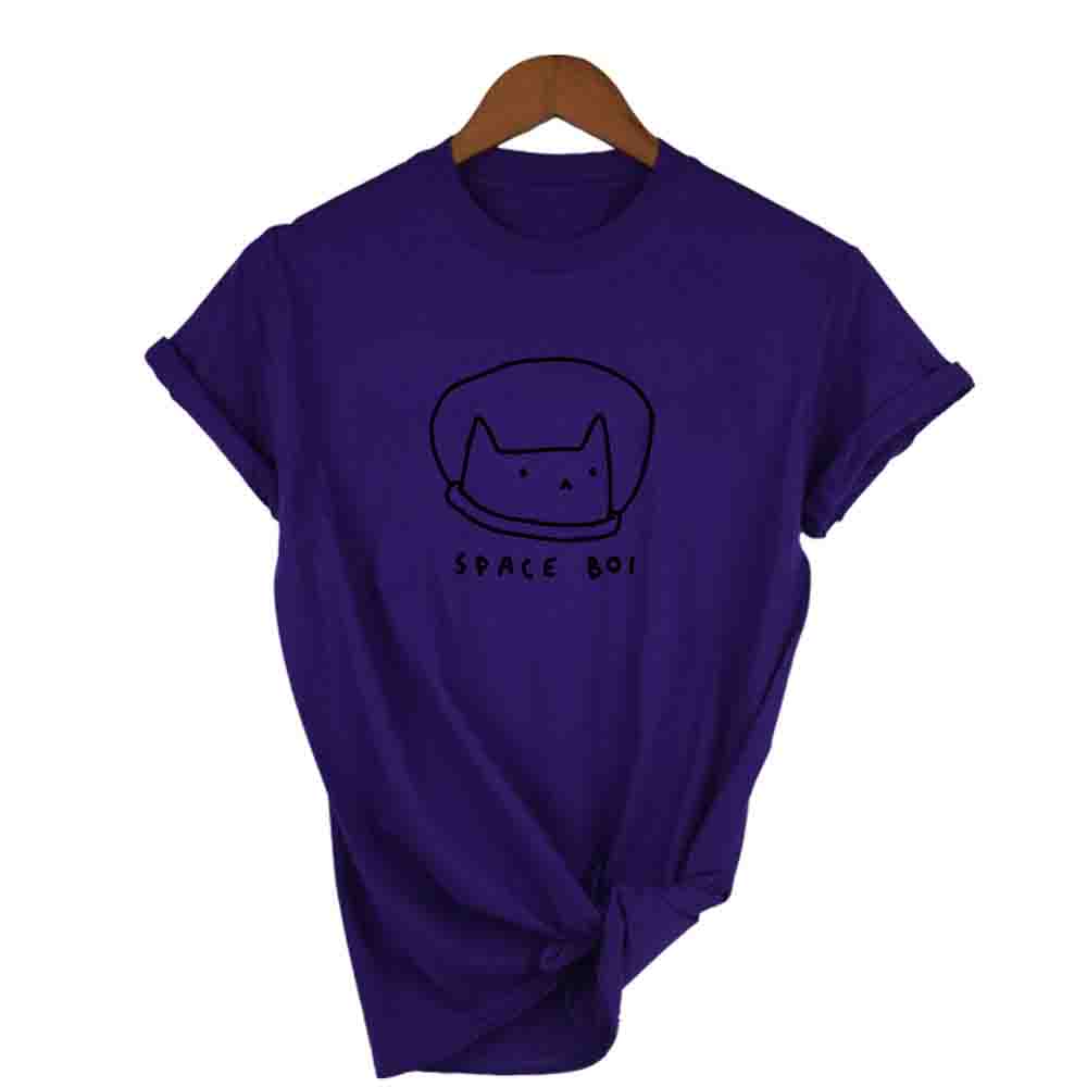 Lovely Space Cat Print T Shirt Women O Neck Short Sleeve Summer Casual T Shirt