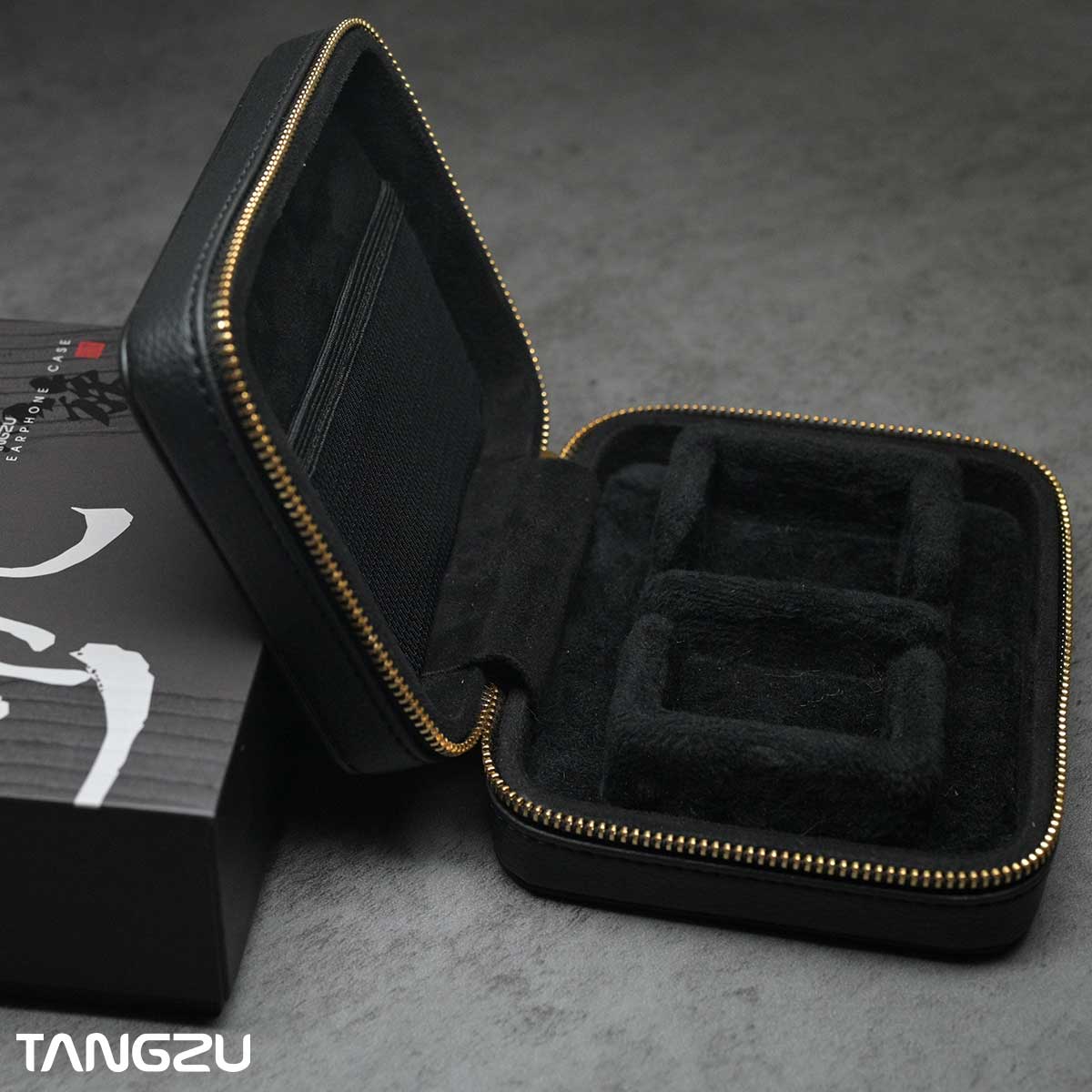 Tangzu earphone split storage box (can accommodate earphones + small tail + earplug cover + adapter) BLACK-MAX
