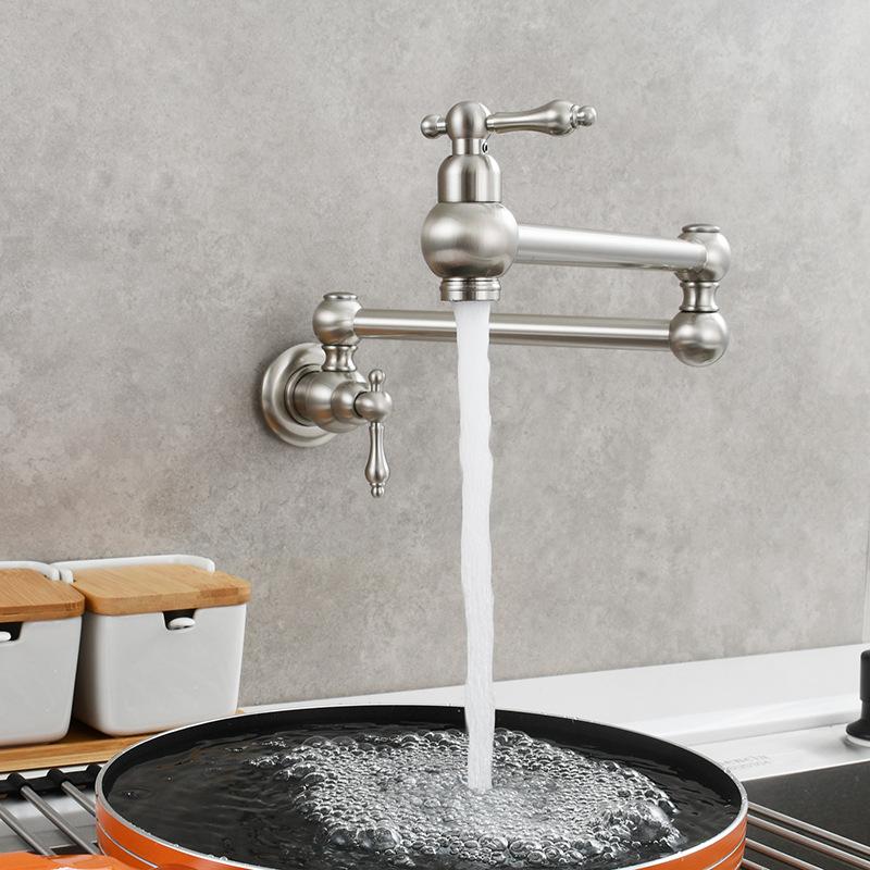 Brushed Gold Kitchen Foldable Faucet Wall Mounted Bathroom Basin Faucet Cold Water Tap Rotate Folding Spout Vanity Sink Crane