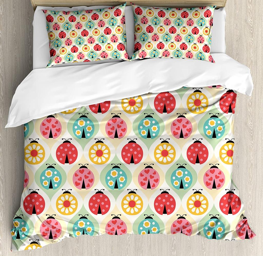 Ladybugs Bedding Set For Bedroom Bed Home Traditional Polka Dots Background Abstract Cute Duvet Cover Quilt Cover And Pillowcase